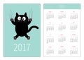 Pocket calendar 2017 year. Week starts Sunday. Flat design Vertical orientation Template. Cartoon black cat claw scratch glass. Cu Royalty Free Stock Photo