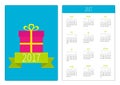 Pocket calendar 2017 year. Week starts Sunday. Flat design Vertical orientation Template. Gift box with ribbon and bow. Present. B Royalty Free Stock Photo