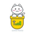 Pocket cute cat asian emoji icon for good mood