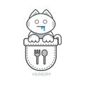 Pocket cute cat asian emoji icon for hungry feeling