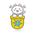 Pocket cute cat asian emoji icon for laugh