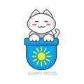 Pocket cute cat asian emoji icon for sunny mood