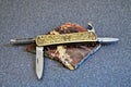 Pocket folding antique knife manicure set gemstone