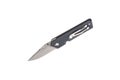 Pocket folding knife. Compact metal sharp knife with a folding blade. Gray handle and metal clip. Isolate on a white back Royalty Free Stock Photo