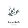 Pocket knife outline vector icon. Thin line black pocket knife icon, flat vector simple element illustration from editable camping Royalty Free Stock Photo