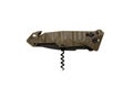 Pocket modern folding knife. Pocket knife with corkscrew and sling cutter. Isolate on a white back Royalty Free Stock Photo