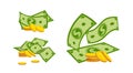 Pocket money dollars coin stack cartoon set vector Royalty Free Stock Photo