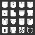 Pocket types icons set grey vector