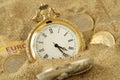 Pocket watch and euro money in the sand - The time value of money concept