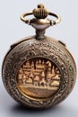 pocket watch with intricate engravings on table