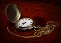 Pocket watch on wooden background Royalty Free Stock Photo