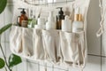 pocketed hanging organizer with lotions and creams