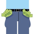 Pockets many money. Jeans full of cash. Royalty Free Stock Photo