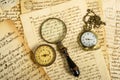 Pocketwatch compass and magnifying glass