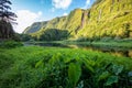 Poco da Ribeira do Ferreiro, Flores, Azores Islands. Waterfalls and landscape