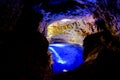 Poco Encantado, blue lagoon with sunrays inside a cavern in the Chapada Diamantina, Andarai, Bahia, Brazil