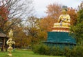 Poconos County, Pennsylvania, U.S - October 21, 2023 - A gold Hindu statue near the temple