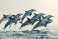 A pod of dolphins jumping out of the water