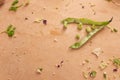 Fava beans on a wooden kitchen table Royalty Free Stock Photo