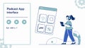 Podcast app interface for audio content and digital broadcasting media Generative AI