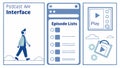 Podcast app interface with episode lists and play button for audio Generative AI