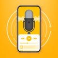 Podcast app, mobile ui. Recording, online broadcasting. Audio blog. Radio program. Vector stock illustration.