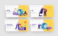 Podcast Audio Program Online Broadcasting Landing Page Template Set. Tiny Male, Female Characters with Microphone, Radio