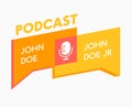 Podcast Banner with Microphone and Speech Bubbles. Badge or Label for Online Broadcasting Studio. Audioprogram Emblem