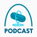 Podcast Banner, Multimedia Badge or Label for Online Radio Broadcasting. Audio Program Emblem with Microphone Logo