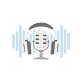 Podcast, concept headphone with mic, flat style Royalty Free Stock Photo