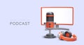 Podcast concept. Realistic equipment for recording interviews, monologues, dialogues