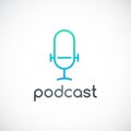 Podcast emblem. Studio table microphone icon.