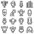 Podcast icons set, outline style