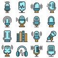 Podcast icons set vector flat