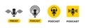 Podcast icons or signs. Podcast templates collection. Podcast radio sign. Stock vector