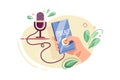 Mobile Podcast Illustration concept. Can use for web banner, infographics, hero images. Flat illustration isolated on white backgr