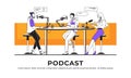 Podcast interview. Blogger or radio host interviewing guest and streaming online, broadcast interview concept. Vector