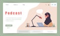 Podcast landing page template. Interview with radio host. Streaming online.