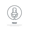 Podcast line icon. Microphone symbol.
