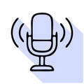 Podcast line icon, vector pictogram of microphone with sound waves