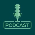 Podcast. Logo, badge, icon with retro microphone. Vector illustration