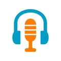Podcast logo design template elements, microphone and headphone icon, mic and headset symbol Royalty Free Stock Photo
