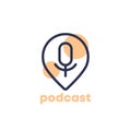 podcast logo icon with pin marker, vector