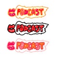 Podcast logo set with lips in feminine style