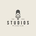 Podcast mic house studio logo icon Design Illustration. Home and microphone logo icon design template silhouette black Royalty Free Stock Photo