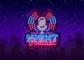 Podcast neon sign vector. Night Podcast Design template neon sign, light banner, neon signboard, nightly bright