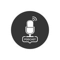 Podcast radio icon illustration. Studio table microphone with broadcast text podcast. Webcast audio record concept Royalty Free Stock Photo