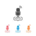 Podcast radio icon set illustration. Studio table microphone with broadcast text Royalty Free Stock Photo