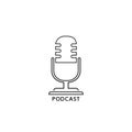 Podcast radio line icon illustration. Studio table microphone broadcast text podcast. Webcast audio record concept logo Royalty Free Stock Photo