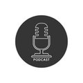 Podcast radio line icon illustration. Studio table microphone with broadcast text podcast. Webcast audio record concept Royalty Free Stock Photo